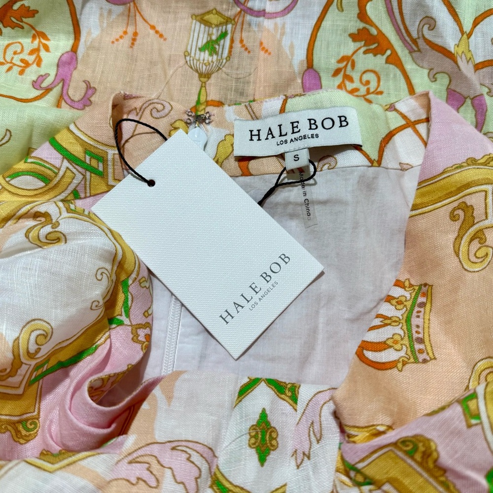 NWT HALE BOB Sophrona Pastel Paisley Print Drape Front Linen Skirt Size S Summer - Picture 7 of 8